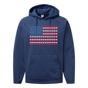 Cow American Flag Heifer US 4th Of July Farm Cattle USA Gift Performance Fleece Hoodie