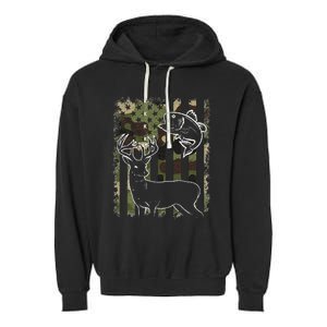 Camouflage American Flag Fishing Hunting Hunter Deer Fish Garment-Dyed Fleece Hoodie