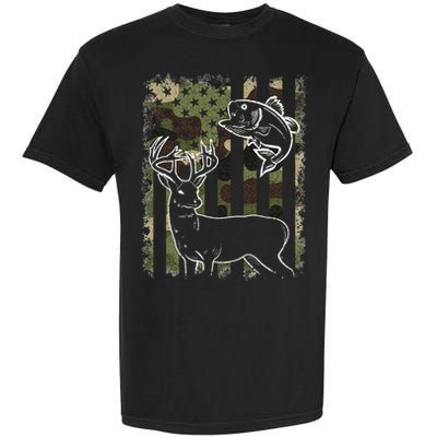 Camouflage American Flag Fishing Hunting Hunter Deer Fish Garment-Dyed Heavyweight T-Shirt