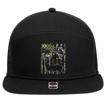 Camouflage American Flag Fishing Hunting Hunter Deer Fish 7 Panel Mesh Trucker Snapback Hat