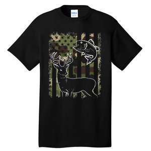 Camouflage American Flag Fishing Hunting Hunter Deer Fish Tall T-Shirt