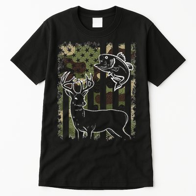 Camouflage American Flag Fishing Hunting Hunter Deer Fish Tall T-Shirt