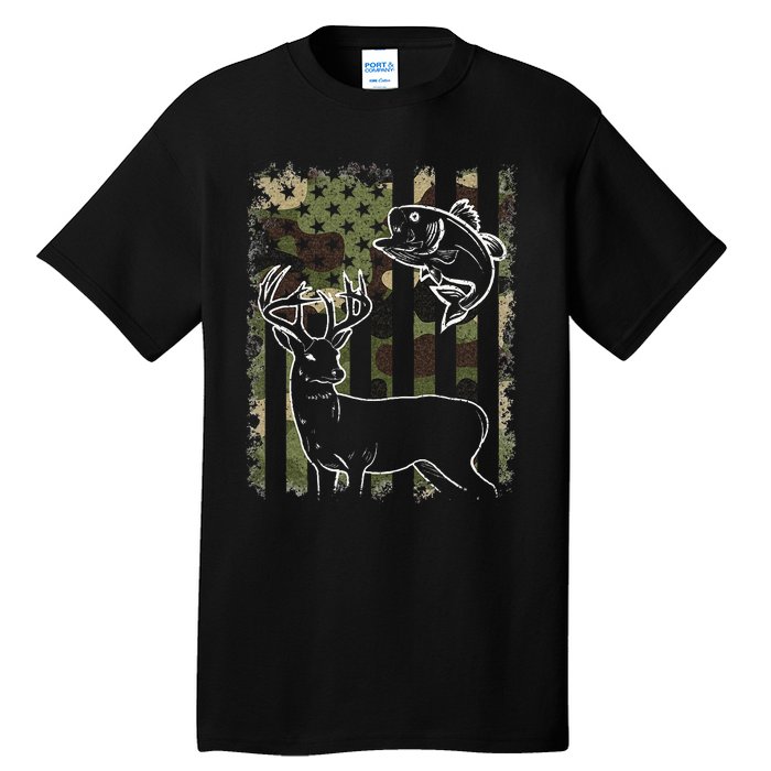 Camouflage American Flag Fishing Hunting Hunter Deer Fish Tall T-Shirt