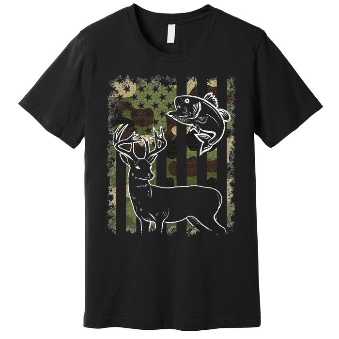 Camouflage American Flag Fishing Hunting Hunter Deer Fish Premium T-Shirt