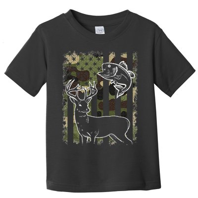 Camouflage American Flag Fishing Hunting Hunter Deer Fish Toddler T-Shirt