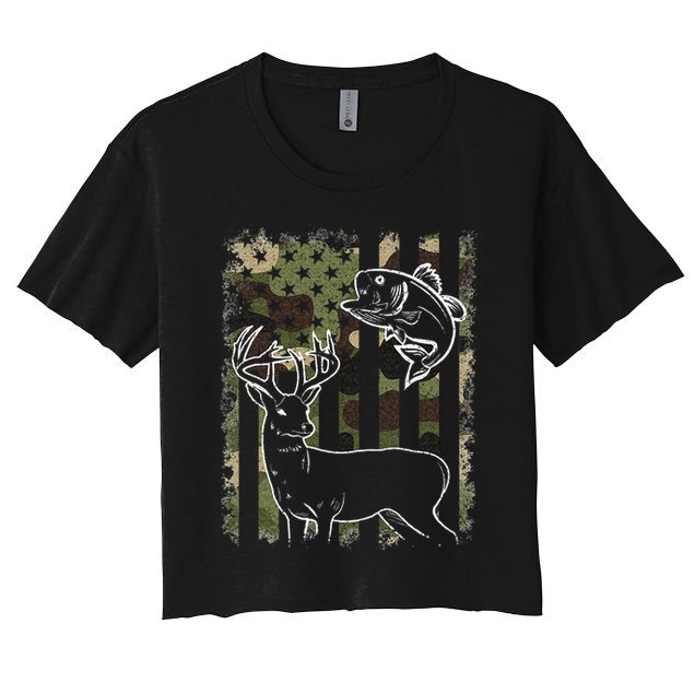 Camouflage American Flag Fishing Hunting Hunter Deer Fish Crop Top