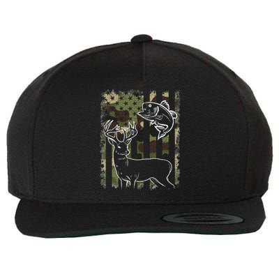 Camouflage American Flag Fishing Hunting Hunter Deer Fish Wool Snapback Cap
