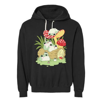 Cottagecore Aesthetic Frog Lying On Mushroom Cute Frog Lover Garment-Dyed Fleece Hoodie