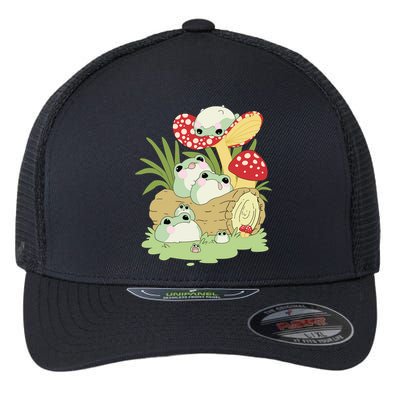 Cottagecore Aesthetic Frog Lying On Mushroom Cute Frog Lover Flexfit Unipanel Trucker Cap