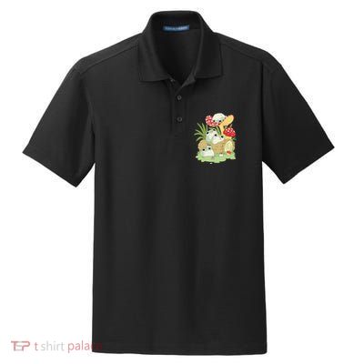 Cottagecore Aesthetic Frog Lying On Mushroom Cute Frog Lover Dry Zone Grid Polo
