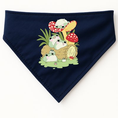 Cottagecore Aesthetic Frog Lying On Mushroom Cute Frog Lover USA-Made Doggie Bandana