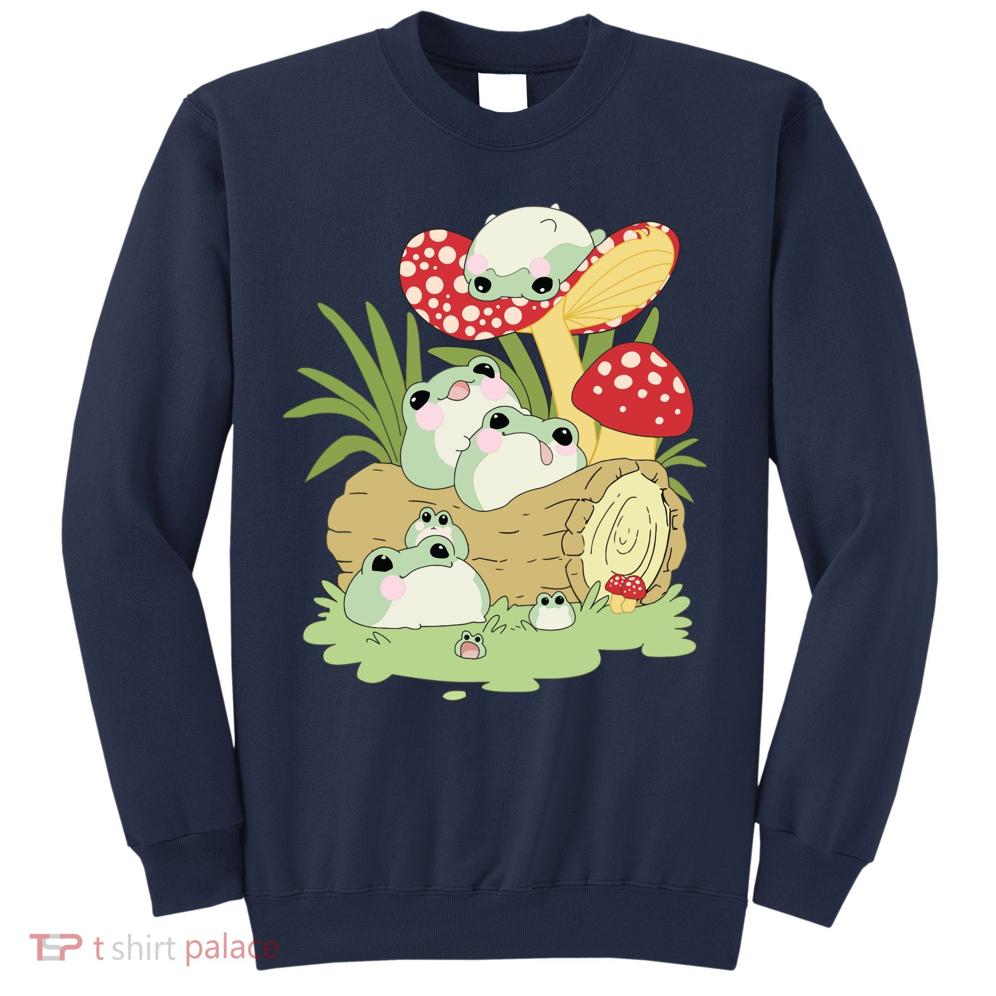 Cottagecore Aesthetic Frog Lying On Mushroom Cute Frog Lover Sweatshirt