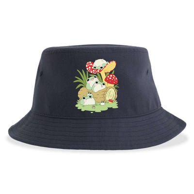 Cottagecore Aesthetic Frog Lying On Mushroom Cute Frog Lover Sustainable Bucket Hat