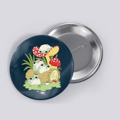 Cottagecore Aesthetic Frog Lying On Mushroom Cute Frog Lover Button