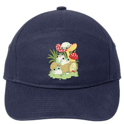 Cottagecore Aesthetic Frog Lying On Mushroom Cute Frog Lover 7-Panel Snapback Hat