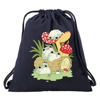 Cottagecore Aesthetic Frog Lying On Mushroom Cute Frog Lover Drawstring Bag