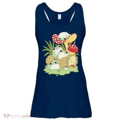 Cottagecore Aesthetic Frog Lying On Mushroom Cute Frog Lover Ladies Essential Flowy Tank