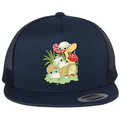 Cottagecore Aesthetic Frog Lying On Mushroom Cute Frog Lover Flatbill Hat