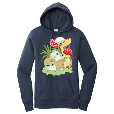Cottagecore Aesthetic Frog Lying On Mushroom Cute Frog Lover Women's Pullover Hoodie