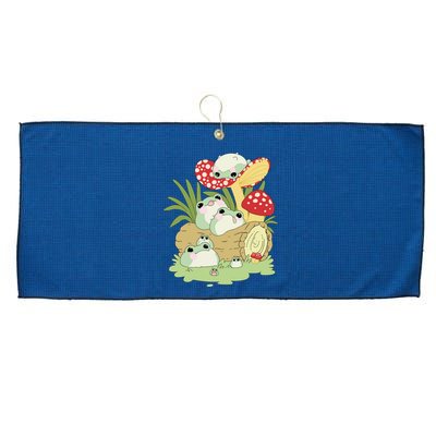 Cottagecore Aesthetic Frog Lying On Mushroom Cute Frog Lover Large Microfiber Waffle Golf Towel