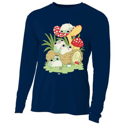 Cottagecore Aesthetic Frog Lying On Mushroom Cute Frog Lover Cooling Performance Long Sleeve Crew