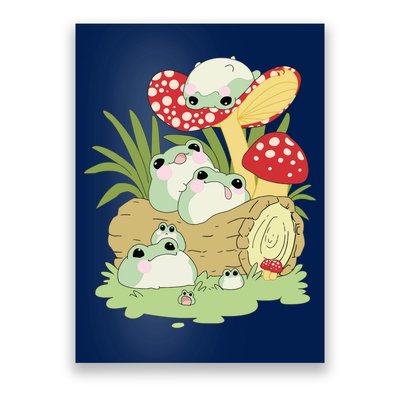 Cottagecore Aesthetic Frog Lying On Mushroom Cute Frog Lover Poster