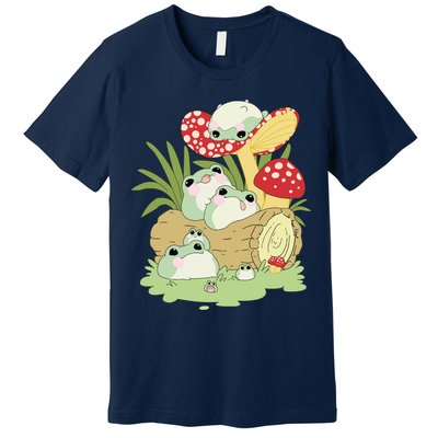 Cottagecore Aesthetic Frog Lying On Mushroom Cute Frog Lover Premium T-Shirt