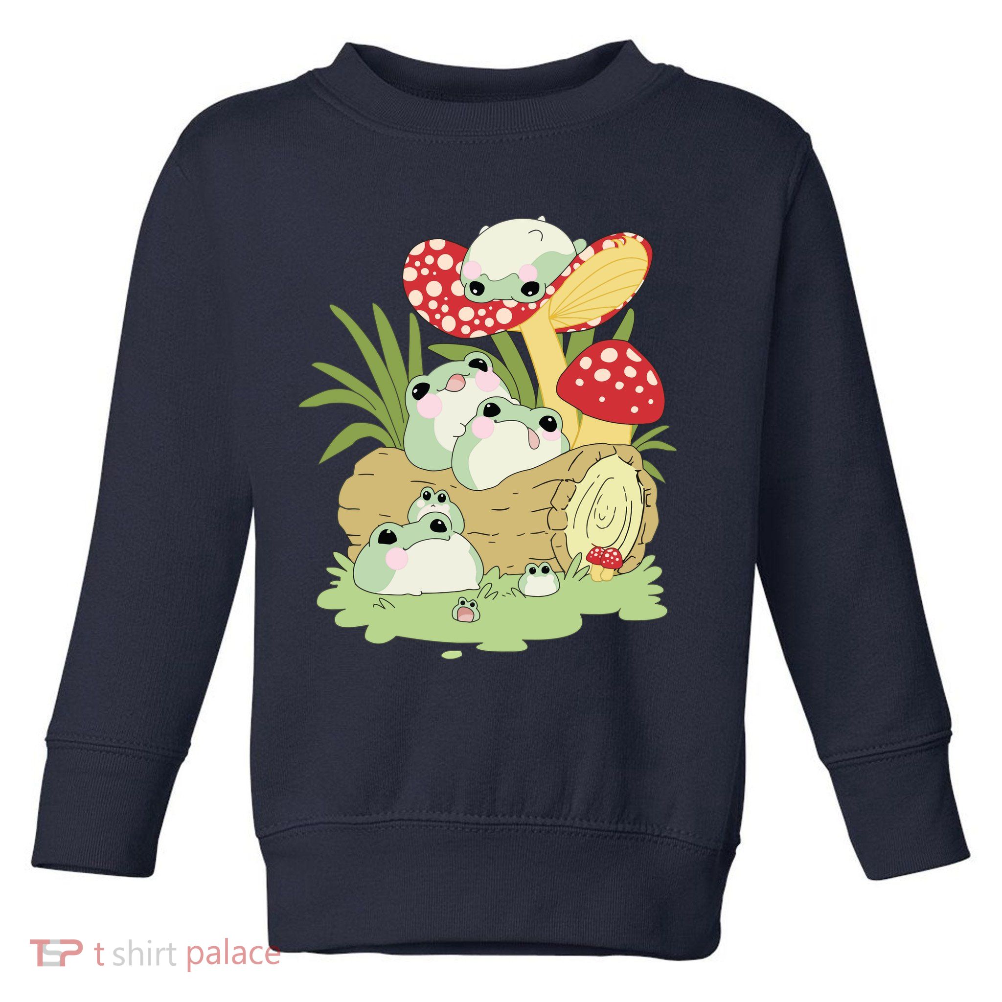 Cottagecore Aesthetic Frog Lying On Mushroom Cute Frog Lover Toddler Sweatshirt