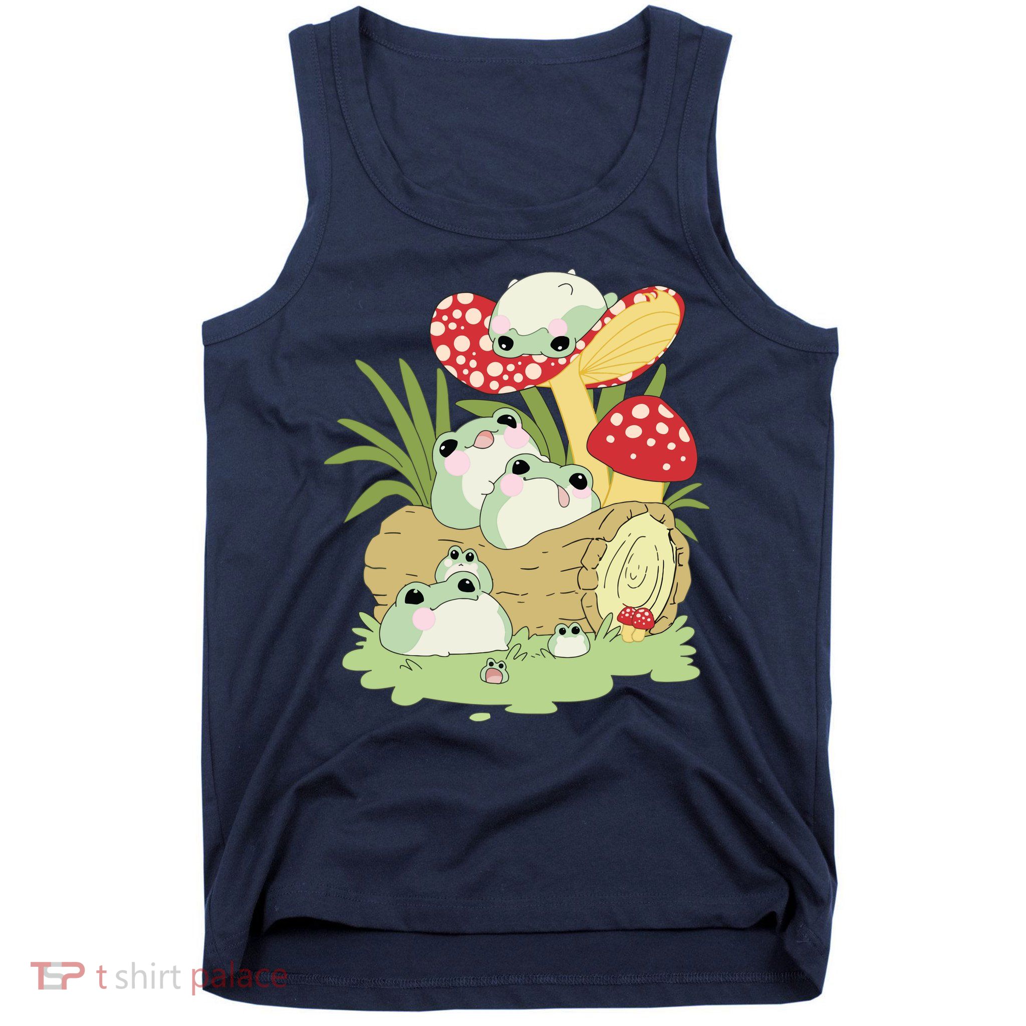 Cottagecore Aesthetic Frog Lying On Mushroom Cute Frog Lover Tank Top