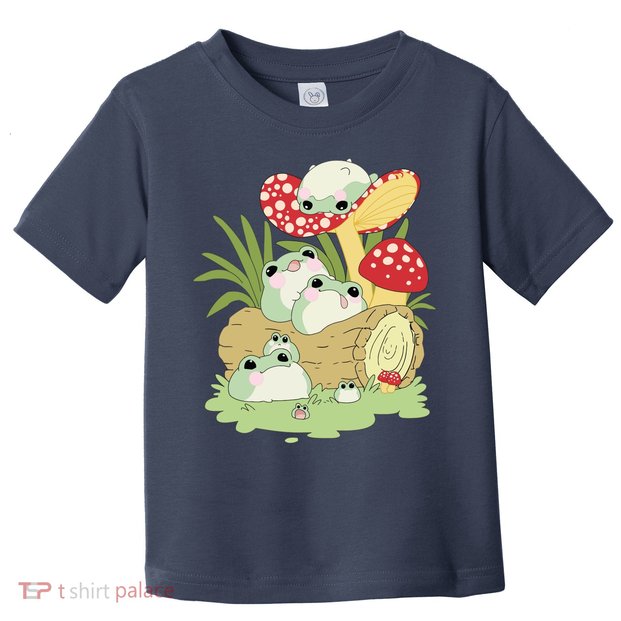 Cottagecore Aesthetic Frog Lying On Mushroom Cute Frog Lover Toddler T-Shirt
