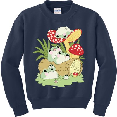 Cottagecore Aesthetic Frog Lying On Mushroom Cute Frog Lover Kids Sweatshirt