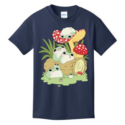 Cottagecore Aesthetic Frog Lying On Mushroom Cute Frog Lover Kids T-Shirt