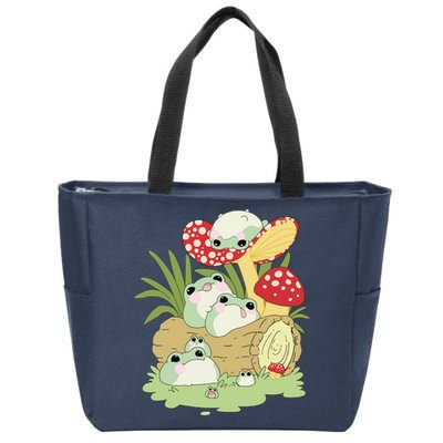 Cottagecore Aesthetic Frog Lying On Mushroom Cute Frog Lover Zip Tote Bag