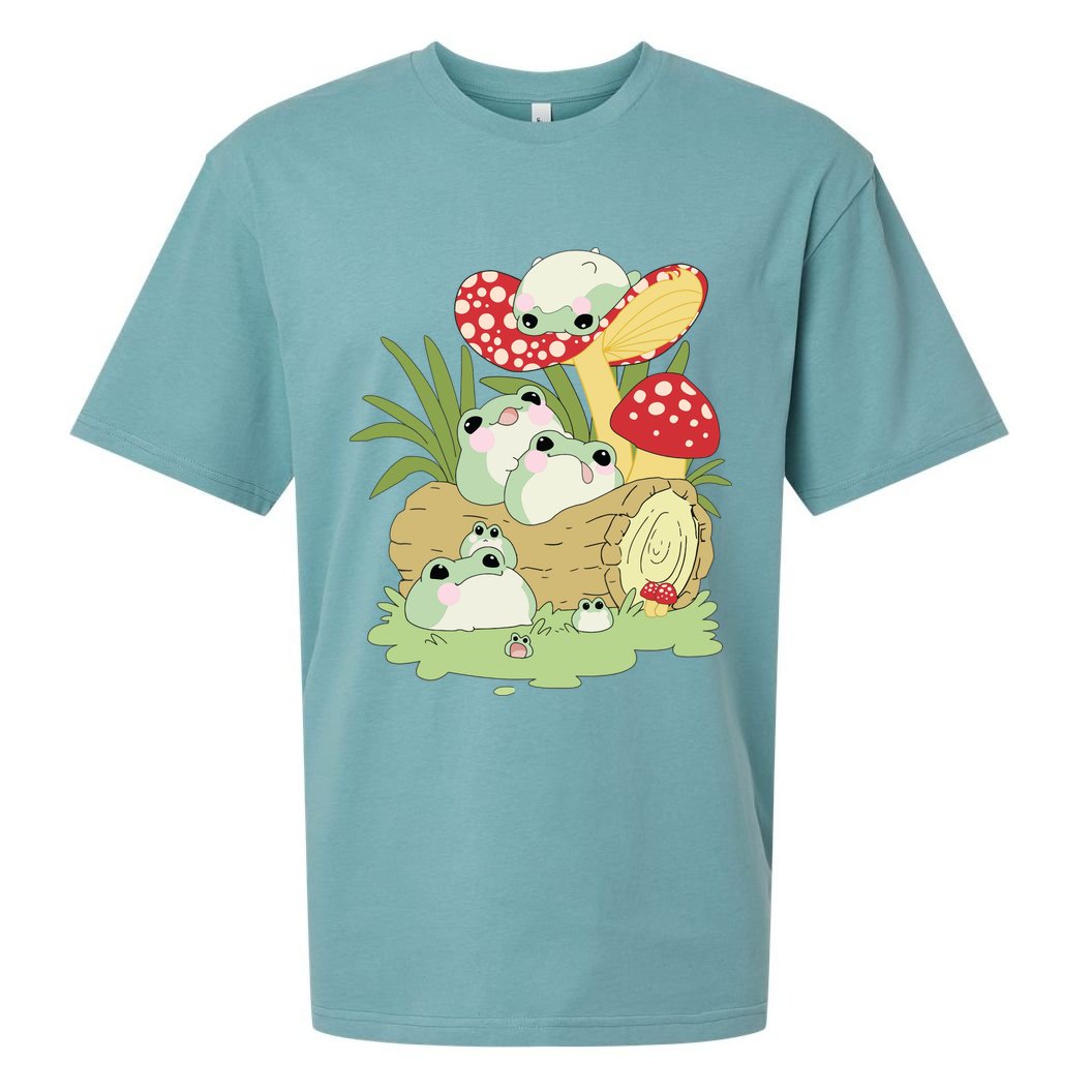 Cottagecore Aesthetic Frog Lying On Mushroom Cute Frog Lover Sueded Cloud Jersey T-Shirt