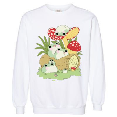 Cottagecore Aesthetic Frog Lying On Mushroom Cute Frog Lover Garment-Dyed Sweatshirt