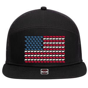 Cow American Flag Heifer US 4th Of July Farm Cattle USA Gift 7 Panel Mesh Trucker Snapback Hat