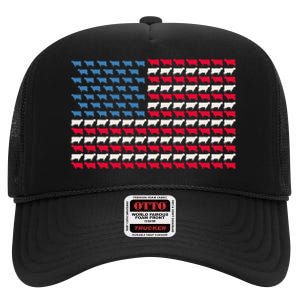 Cow American Flag Heifer US 4th Of July Farm Cattle USA Gift High Crown Mesh Back Trucker Hat