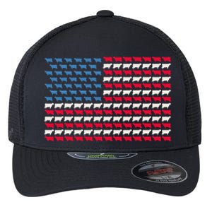 Cow American Flag Heifer US 4th Of July Farm Cattle USA Gift Flexfit Unipanel Trucker Cap