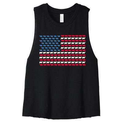 Cow American Flag Heifer US 4th Of July Farm Cattle USA Gift Women's Racerback Cropped Tank