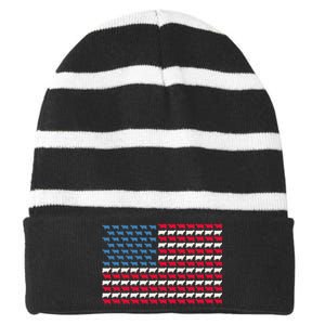 Cow American Flag Heifer US 4th Of July Farm Cattle USA Gift Striped Beanie with Solid Band