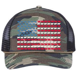 Cow American Flag Heifer US 4th Of July Farm Cattle USA Gift Retro Rope Trucker Hat Cap