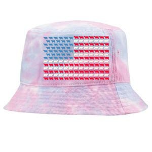 Cow American Flag Heifer US 4th Of July Farm Cattle USA Gift Tie-Dyed Bucket Hat