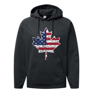 Canadian American Flag Shirts Canada And US Flag Gift Performance Fleece Hoodie