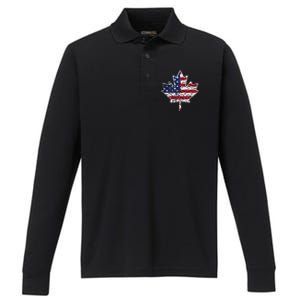 Canadian American Flag Shirts Canada And US Flag Gift Performance Long Sleeve Polo