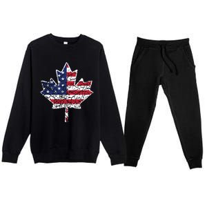 Canadian American Flag Shirts Canada And US Flag Gift Premium Crewneck Sweatsuit Set