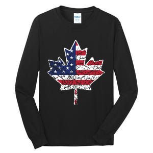 Canadian American Flag Shirts Canada And US Flag Gift Tall Long Sleeve T-Shirt