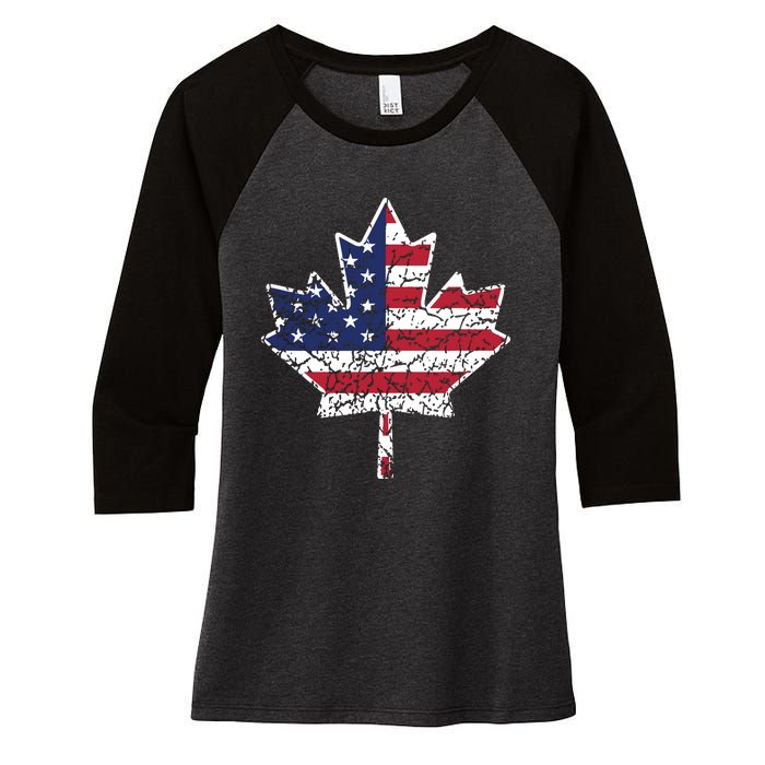 Canadian American Flag Shirts Canada And US Flag Gift Women's Tri-Blend 3/4-Sleeve Raglan Shirt