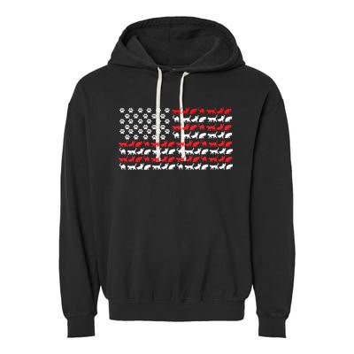 Cat American Flag USA Paws Patriotic Garment-Dyed Fleece Hoodie
