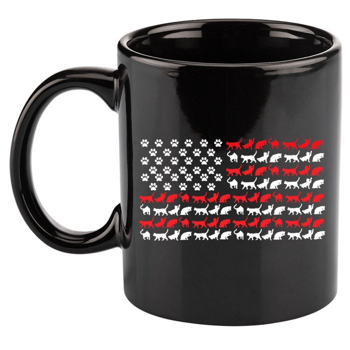 Cat American Flag USA Paws Patriotic 11oz C Handle Ceramic Mug
