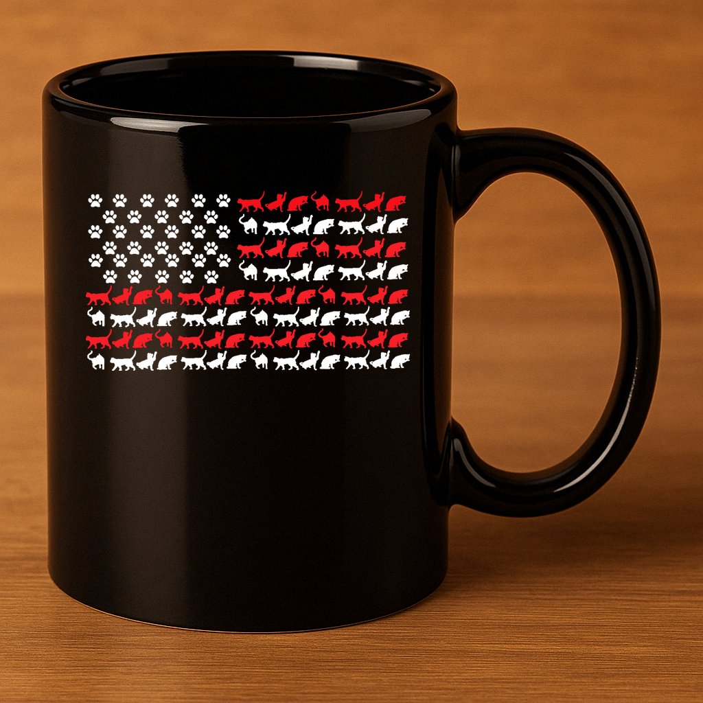 Cat American Flag USA Paws Patriotic 11oz C Handle Ceramic Mug